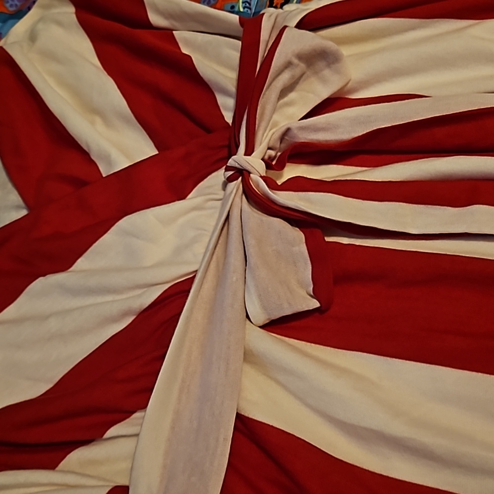 Red and White Striped Maxi Dress - fluttery straps, ruffles, long